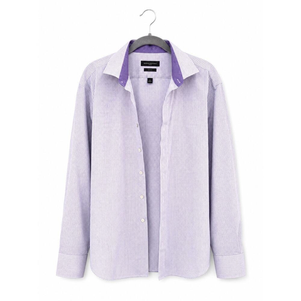 Calvin Klein Slim Fit Non Iron Dress Shirt Purple Check Button Up - Picture 1 of 9